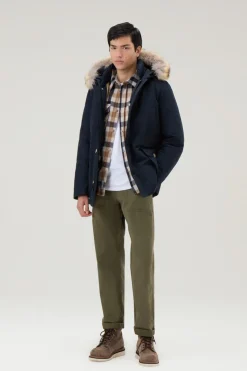 Parka>Woolrich Arctic Anorak In Ramar Cloth Con Pelliccia Removibile Melton Blue
