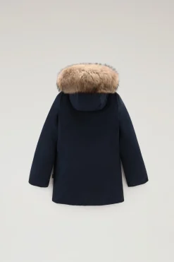 Parka>Woolrich Arctic Parka Da Bambina Con Pelliccia Removibile Melton Blue