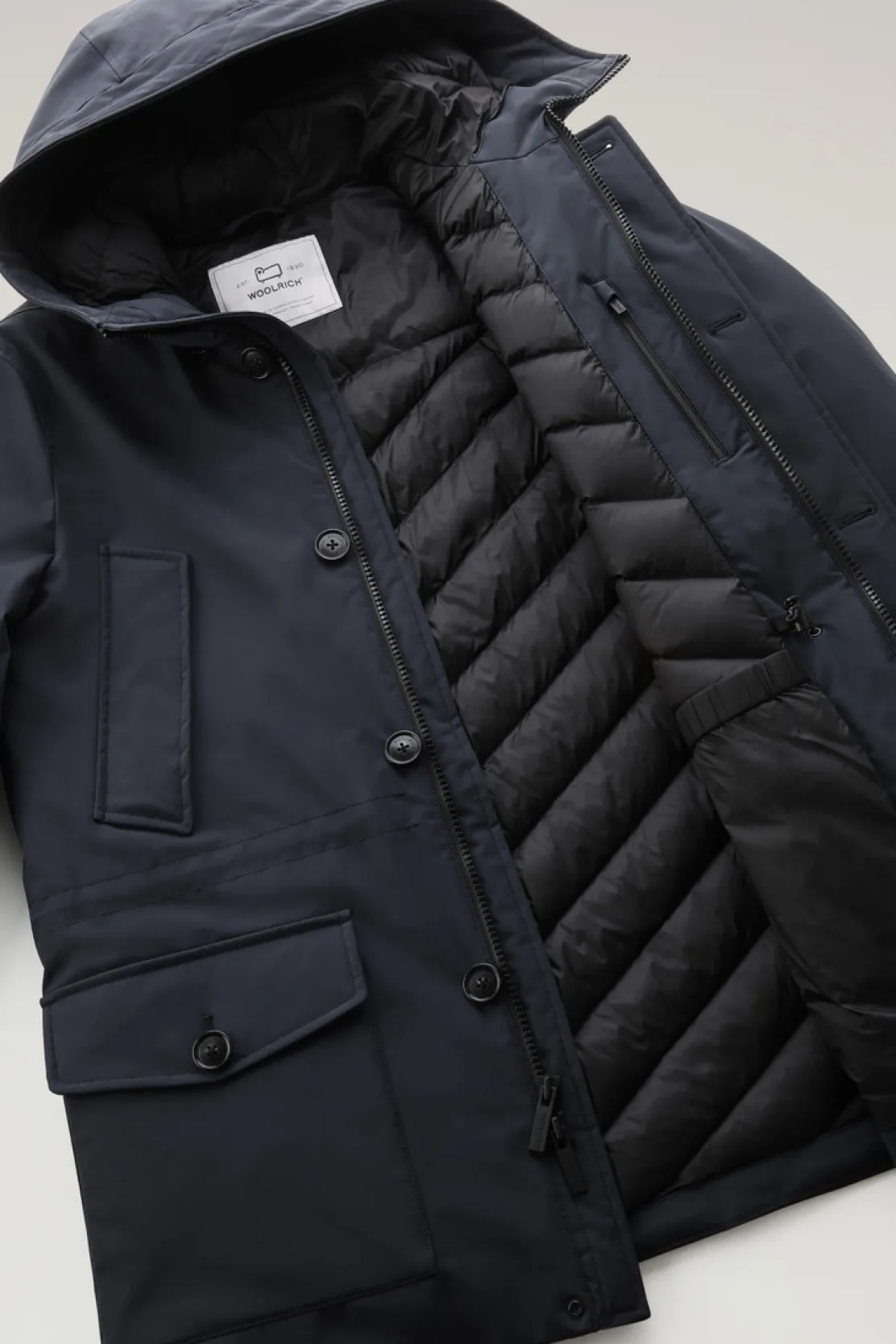 Impermeabili|Parka>Woolrich Arctic Parka In Nylon Elasticizzato Melton Blue