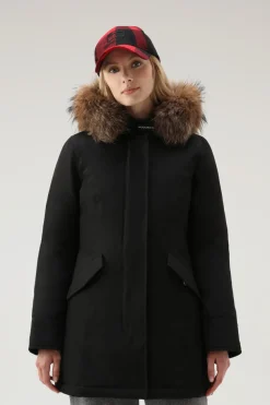Parka>Woolrich Arctic Parka In Ramar Cloth Con Pelliccia Removibile Black