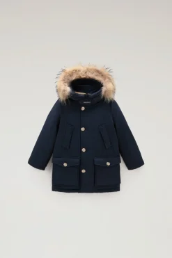 Parka>Woolrich Arctic Parka In Ramar Cloth Da Bambino Con Pelliccia Removibile Melton Blue