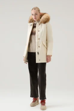 Parka>Woolrich Arctic Parka In Ramar Cloth Con Pelliccia Removibile Milky Cream