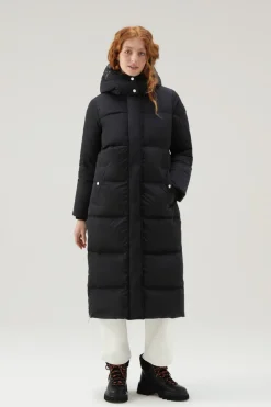 Piumini|Parka>Woolrich Aurora Parka Lungo  in Nylon Elasticizzato Black