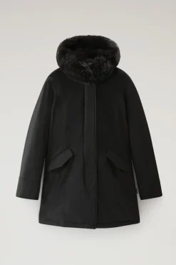 Parka>Woolrich Beaker Parka In Ramar Cloth Con Pelliccia Sintetica Black