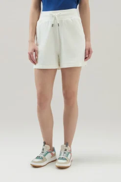Pantaloni e pantaloncini>Woolrich Bermuda Sportivi In Puro Cotone Felpato Con Coulisse Plaster White
