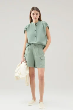 Camicie e giacche a camicia>Woolrich Blusa In Misto Lino Sage