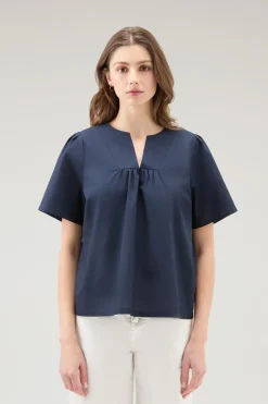 Camicie e giacche a camicia>Woolrich Blusa In Popeline Di Puro Cotone Melton Blue