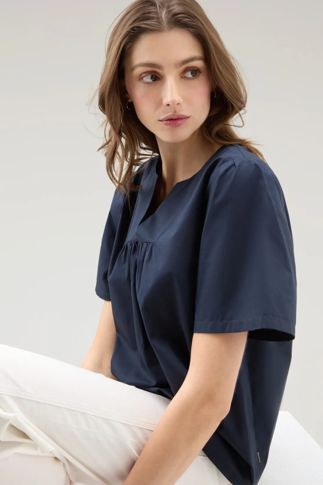 Camicie e giacche a camicia>Woolrich Blusa In Popeline Di Puro Cotone Melton Blue
