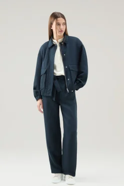Bomber>Woolrich Bomber In Misto Lino Melton Blue