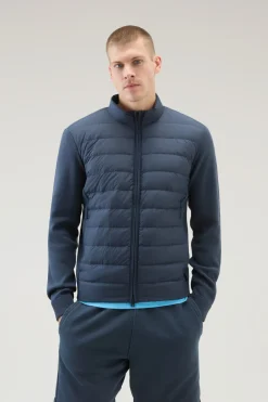 Bomber>Woolrich Bomber Sundance Ibrido In Microfibra E Maglia Di Cotone Melton Blue