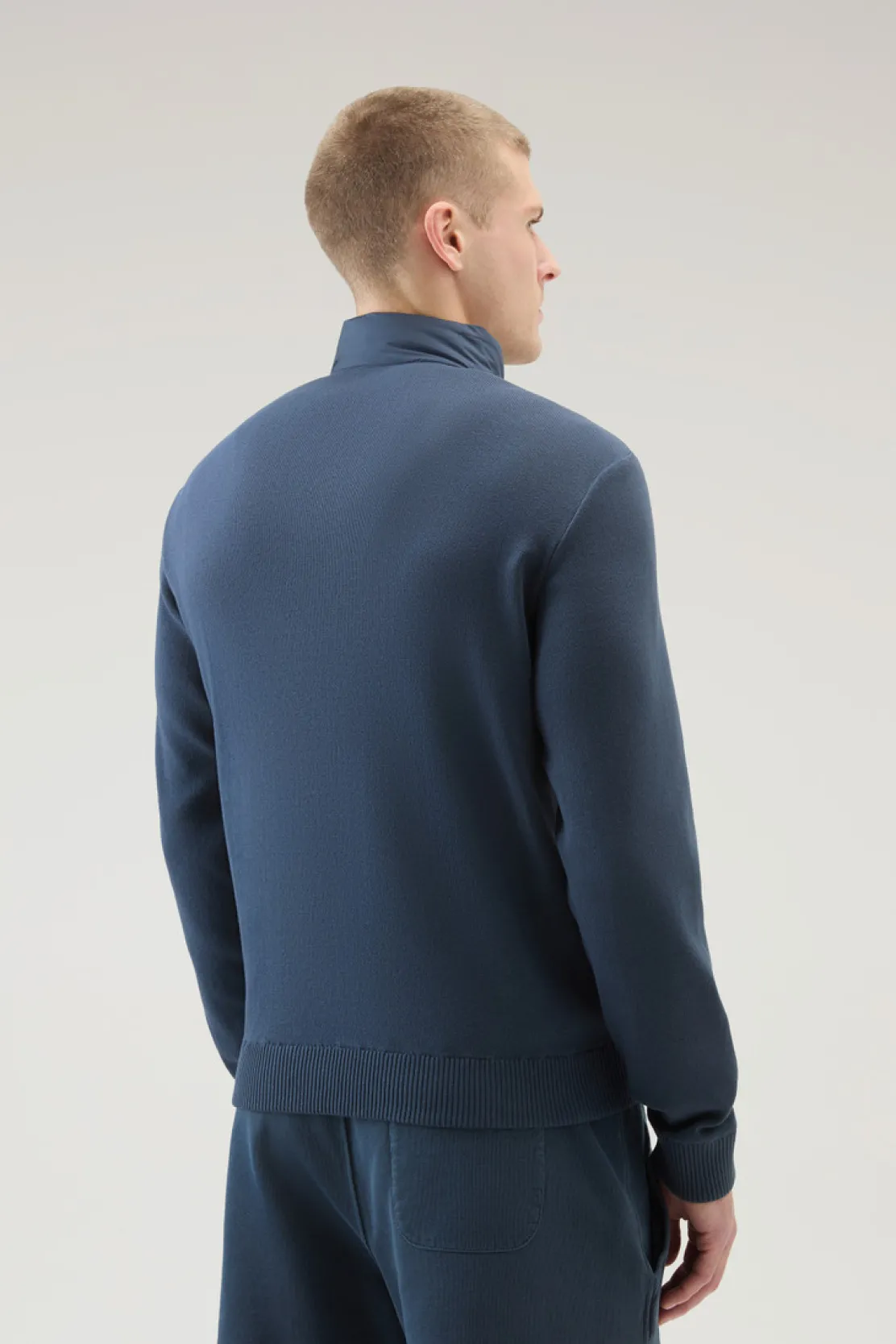 Bomber>Woolrich Bomber Sundance Ibrido In Microfibra E Maglia Di Cotone Melton Blue