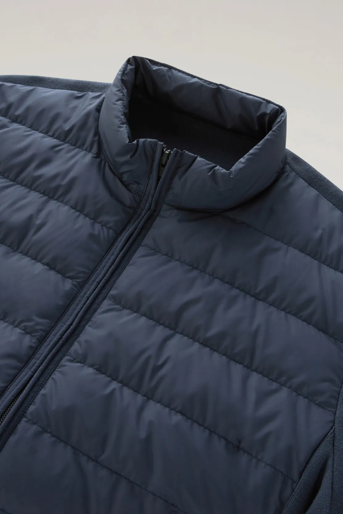 Bomber>Woolrich Bomber Sundance Ibrido In Microfibra E Maglia Di Cotone Melton Blue