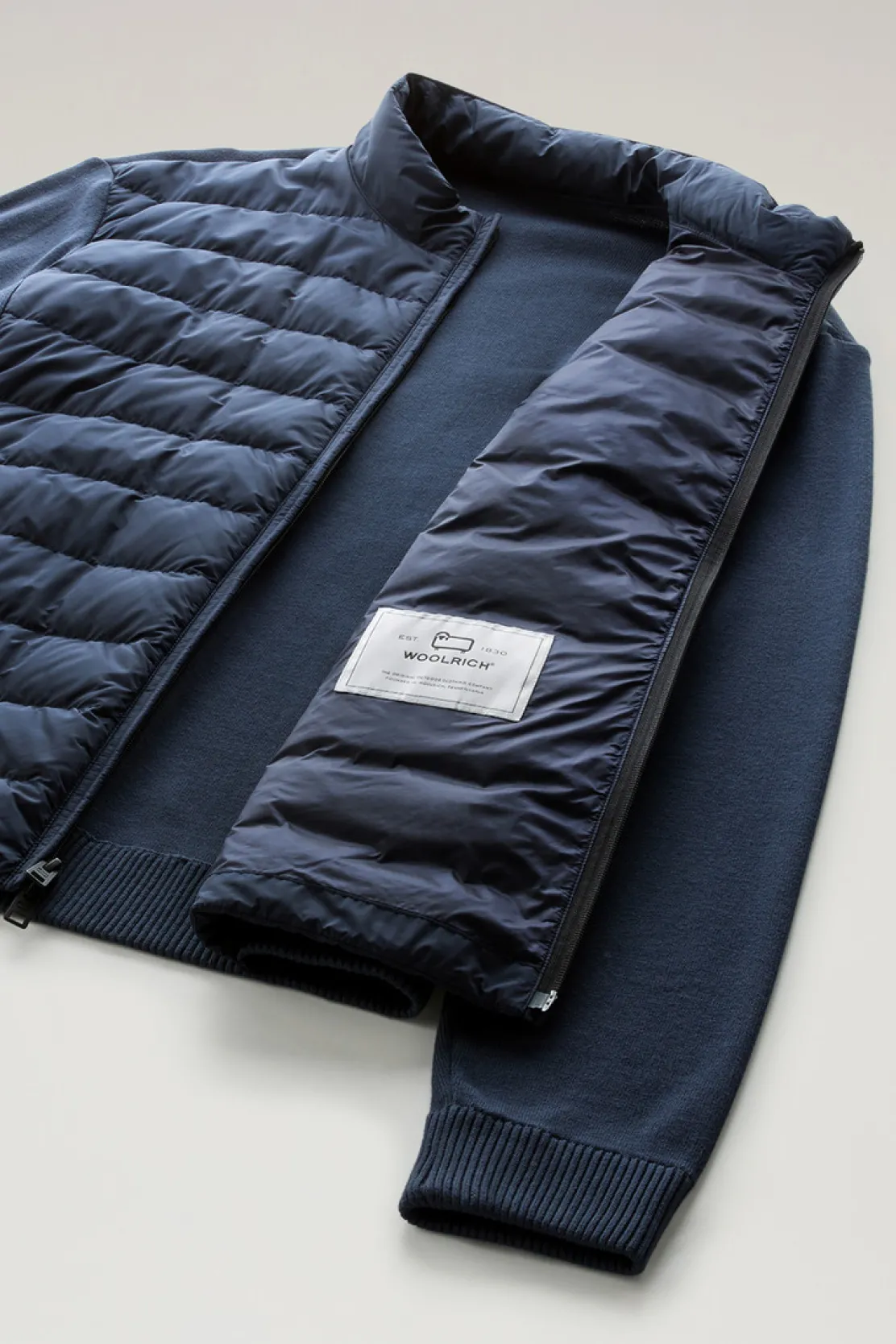 Bomber>Woolrich Bomber Sundance Ibrido In Microfibra E Maglia Di Cotone Melton Blue