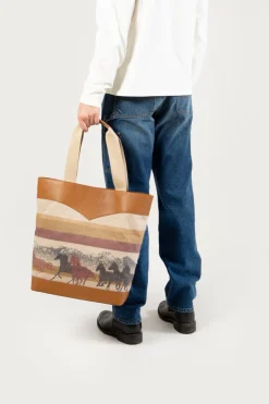 One Of These Days / Woolrich>Woolrich Borsa Tote In Puro Cotone Con Manici In Pelle - One Of These Days / Stripe Sand