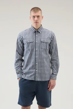 Camicie>Woolrich Camicia A Quadri In Puro Cotone Micro Check Blue