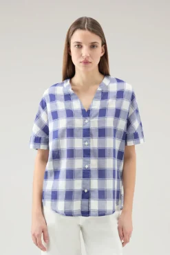 Camicie e giacche a camicia>Woolrich Camicia A Quadri In Voile Di Puro Cotone Blue Buffalo