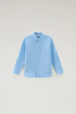 Abbigliamento>Woolrich Camicia Alla Coreana Da Bambino In Misto Lino E Cotone Sea Breeze