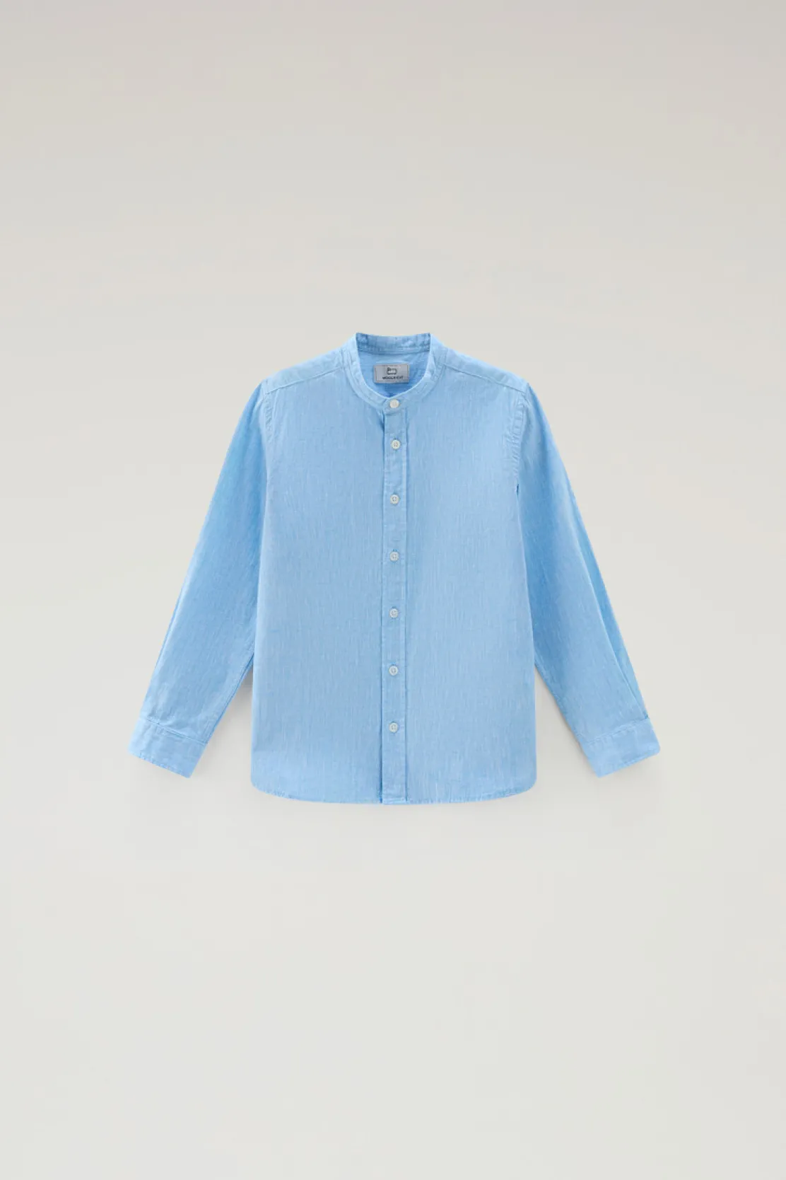 Abbigliamento>Woolrich Camicia Alla Coreana Da Bambino In Misto Lino E Cotone Sea Breeze