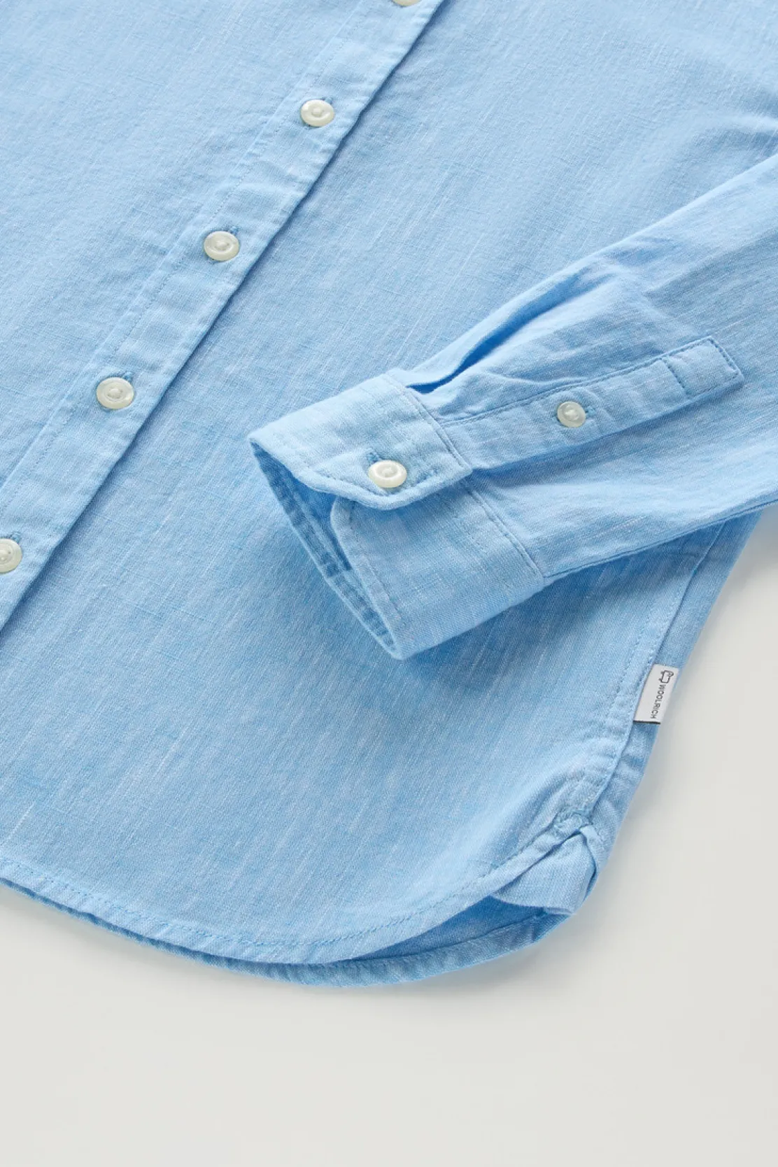 Abbigliamento>Woolrich Camicia Alla Coreana Da Bambino In Misto Lino E Cotone Sea Breeze