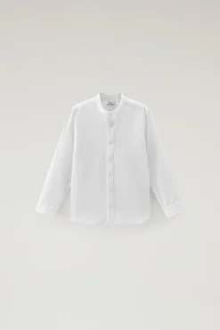Abbigliamento>Woolrich Camicia Alla Coreana Da Bambino In Misto Lino E Cotone Bright White