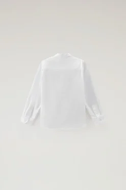 Abbigliamento>Woolrich Camicia Alla Coreana Da Bambino In Misto Lino E Cotone Bright White