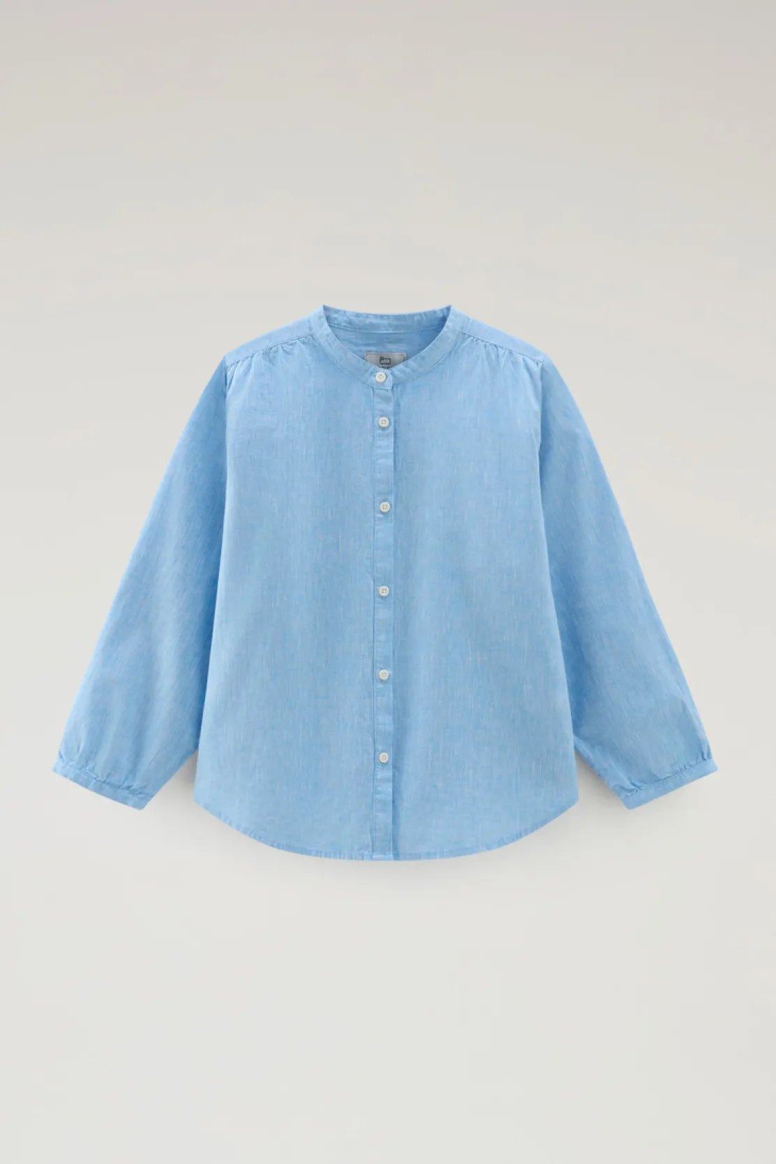 Camicie e giacche a camicia>Woolrich Camicia Alla Coreana In Misto Lino E Cotone Sea Breeze