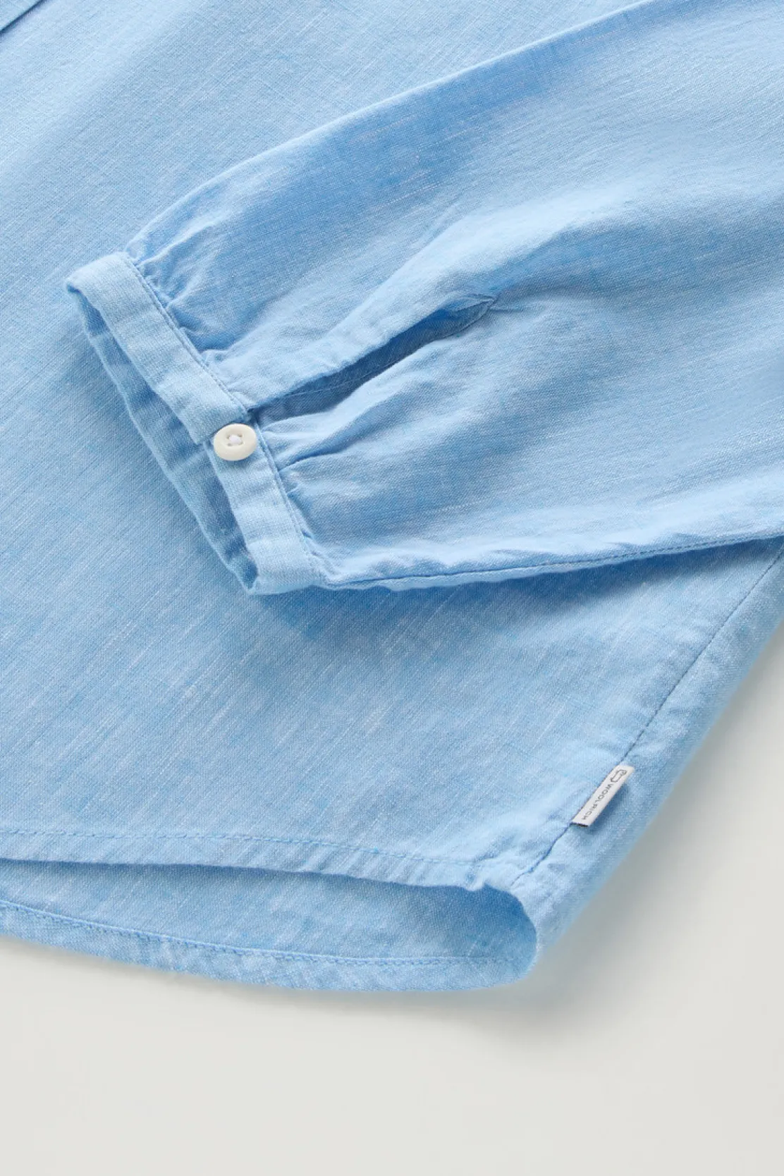 Camicie e giacche a camicia>Woolrich Camicia Alla Coreana In Misto Lino E Cotone Sea Breeze