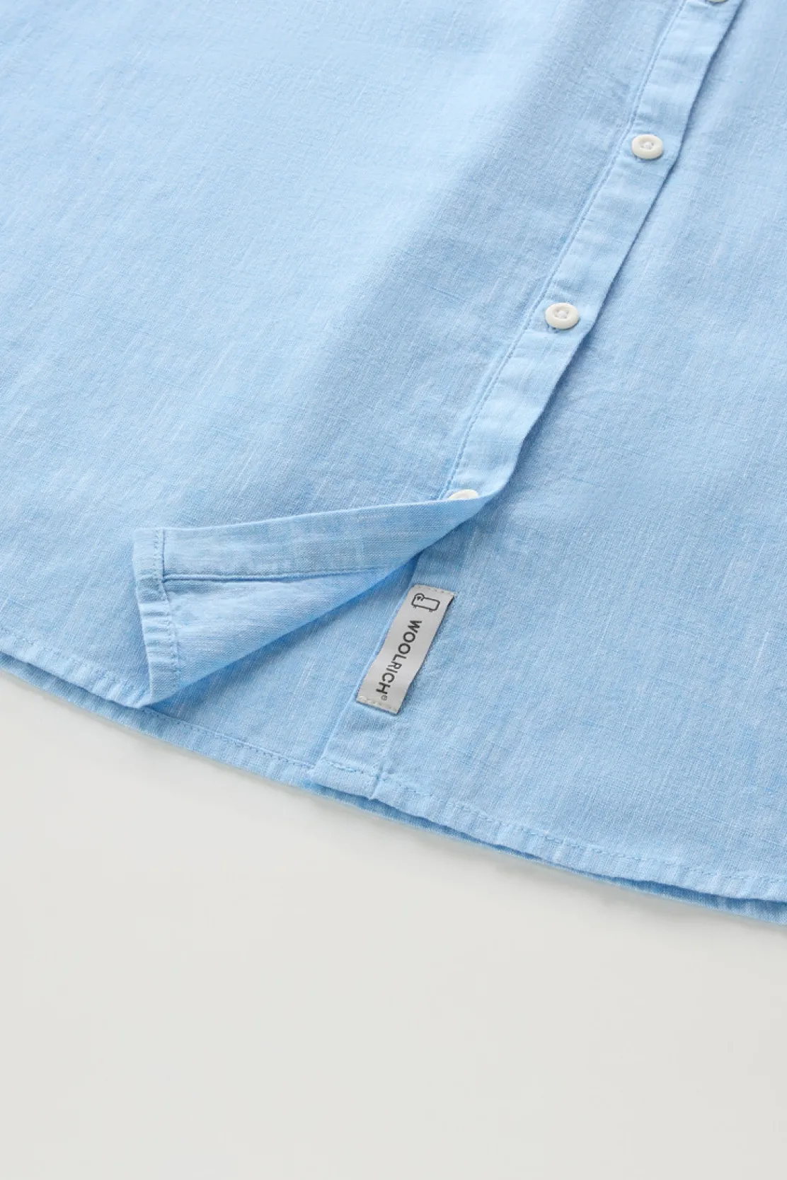 Camicie e giacche a camicia>Woolrich Camicia Alla Coreana In Misto Lino E Cotone Sea Breeze