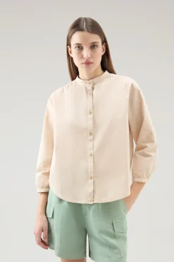 Camicie e giacche a camicia>Woolrich Camicia Alla Coreana In Misto Lino E Cotone Light Oak