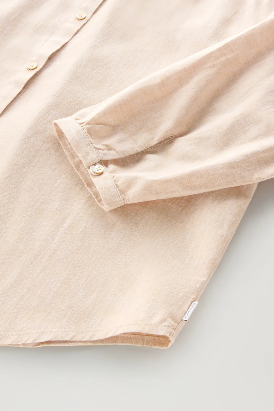 Camicie e giacche a camicia>Woolrich Camicia Alla Coreana In Misto Lino E Cotone Light Oak