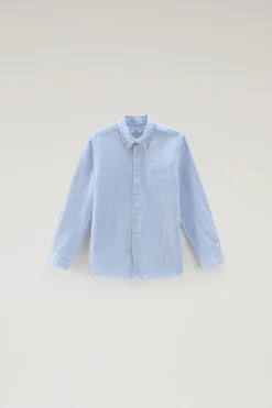 Abbigliamento>Woolrich Camicia Da Bambino In Misto Lino E Cotone A Righe Alaskan Blue Stripe