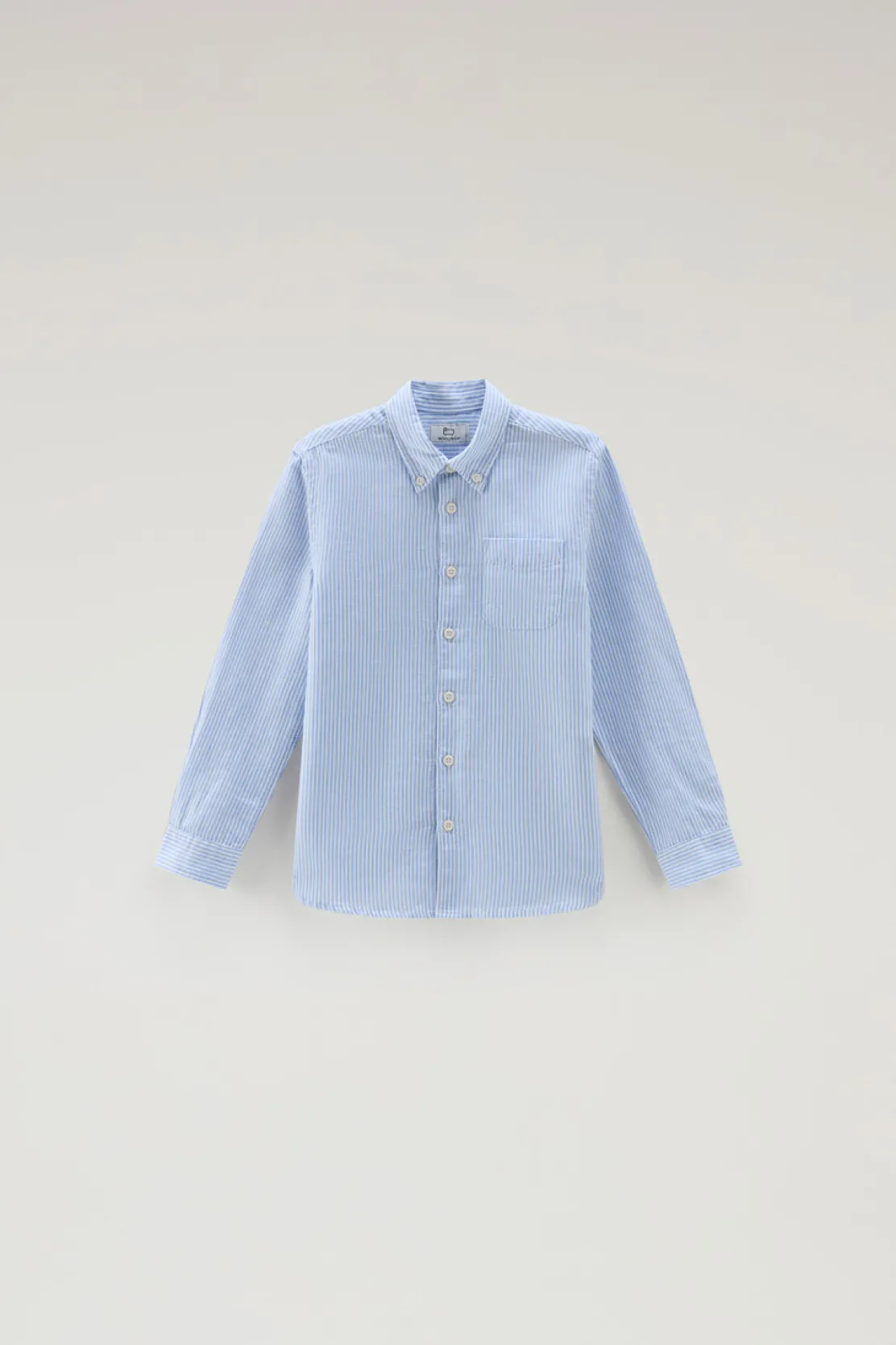 Abbigliamento>Woolrich Camicia Da Bambino In Misto Lino E Cotone A Righe Alaskan Blue Stripe