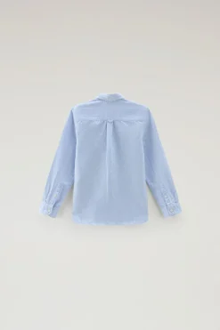 Abbigliamento>Woolrich Camicia Da Bambino In Misto Lino E Cotone A Righe Alaskan Blue Stripe