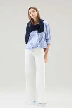 Camicie e giacche a camicia>Woolrich Camicia In Popeline Di Misto Cotone A Righe Sea Breeze Stripe