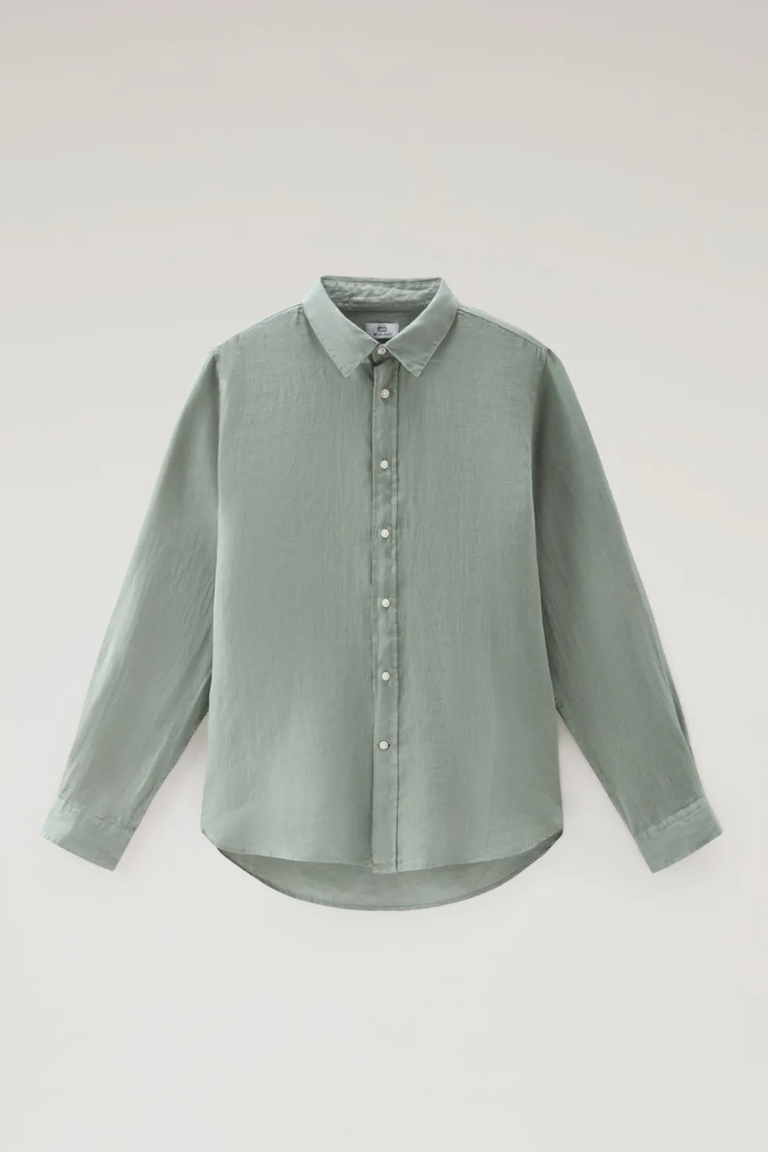 Camicie>Woolrich Camicia In Puro Lino Tinta In Capo Sage