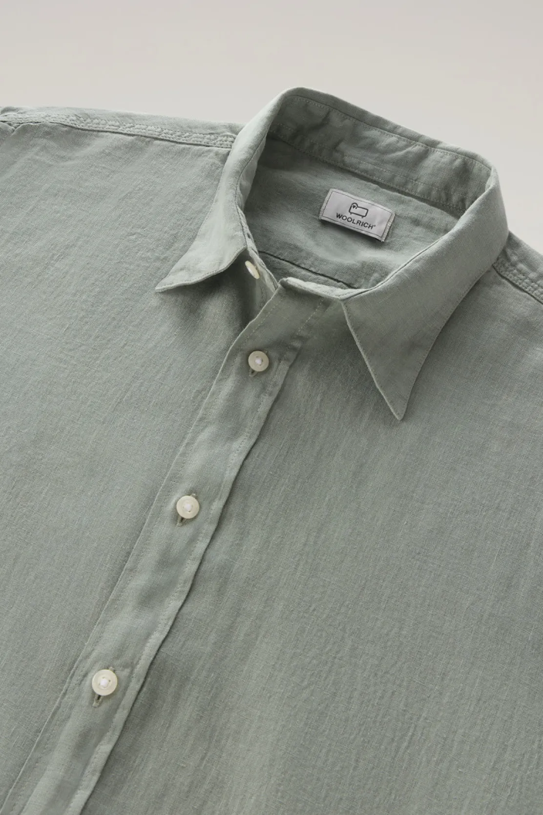 Camicie>Woolrich Camicia In Puro Lino Tinta In Capo Sage
