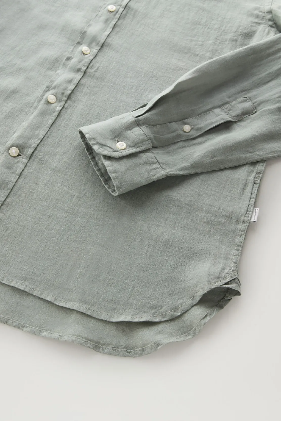 Camicie>Woolrich Camicia In Puro Lino Tinta In Capo Sage