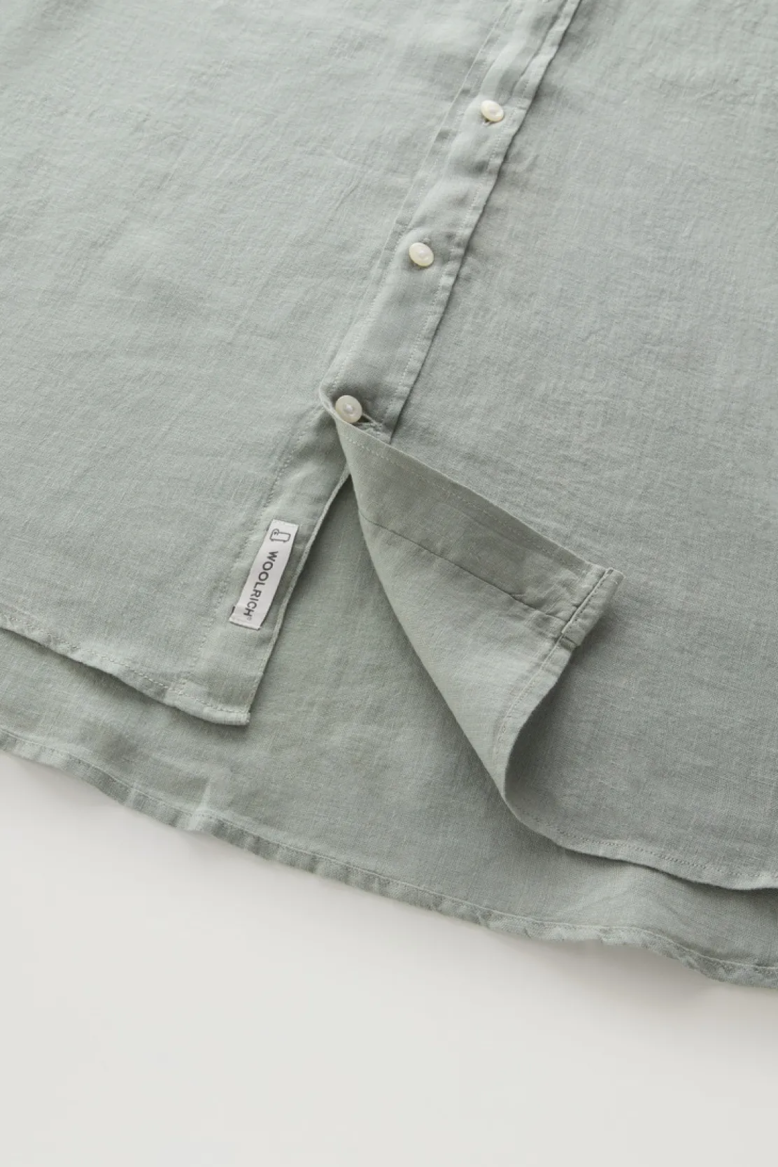 Camicie>Woolrich Camicia In Puro Lino Tinta In Capo Sage