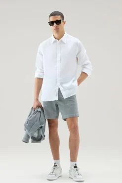 Camicie>Woolrich Camicia In Puro Lino Tinta In Capo Bright White