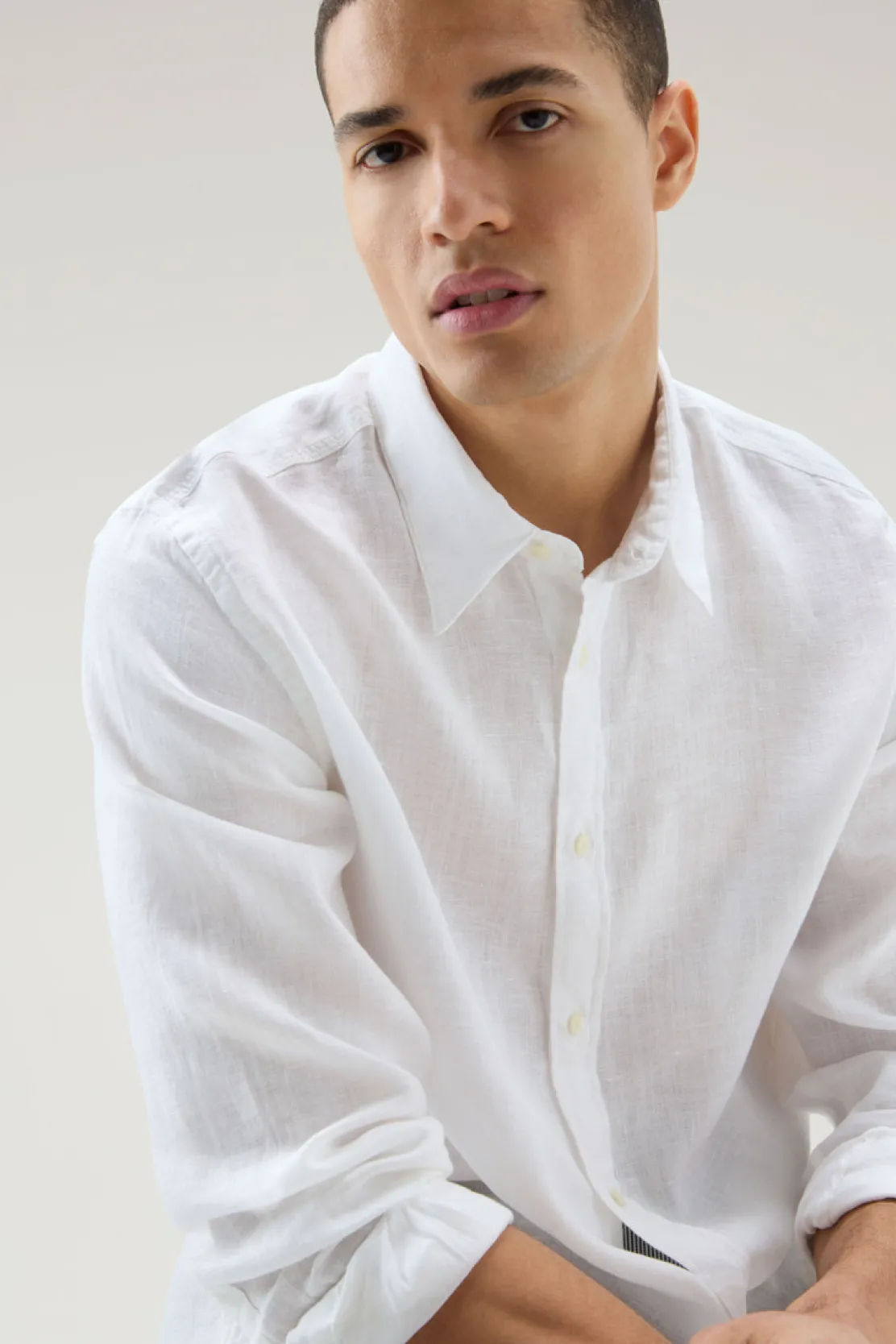 Camicie>Woolrich Camicia In Puro Lino Tinta In Capo Bright White