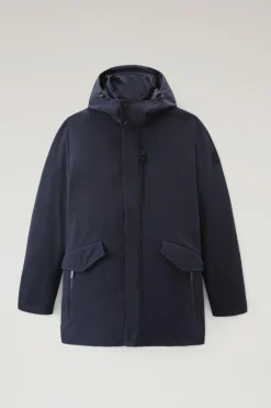 Cappotti|Impermeabili>Woolrich Cappotto Barrow Mac In Softshell Melton Blue