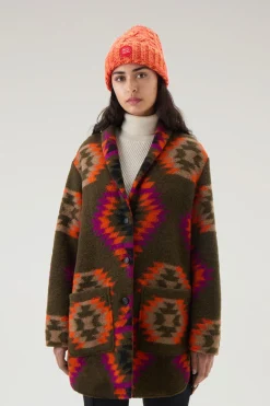 Cappotti>Woolrich Cappotto Gentry In Misto Lana Green Geometric