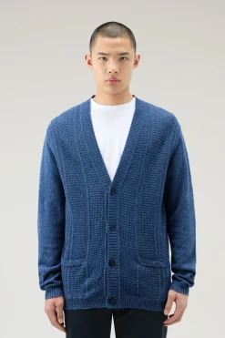 Maglieria>Woolrich Cardigan In Misto Cotone E Lino Indigo