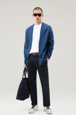 Maglieria>Woolrich Cardigan In Misto Cotone E Lino Indigo