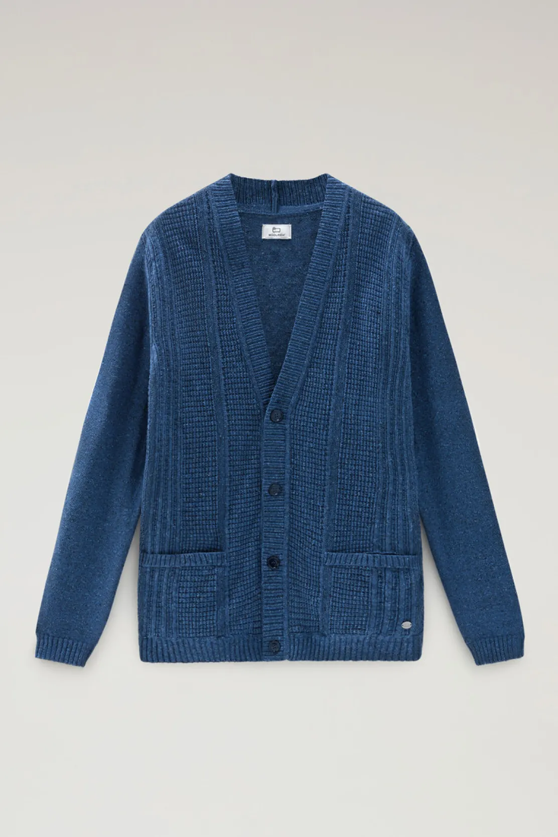 Maglieria>Woolrich Cardigan In Misto Cotone E Lino Indigo