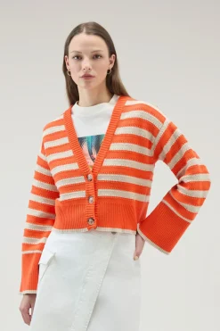 Maglieria>Woolrich Cardigan In Puro Cotone Con Bottoni Light Oak Koi Stripe