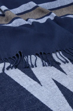 Coperte|Coperte>Woolrich Coperta In Misto Lino E Cotone Con Logo Jacquard Melton Blue