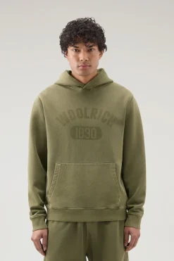 Felpe>Woolrich Felpa 1830 Tinta In Capo In Puro Cotone Con Cappucccio Lake Olive