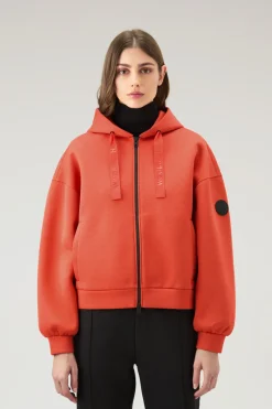 Felpe>Woolrich Felpa Con Cappuccio E Zip In Misto Cotone Bright Brick