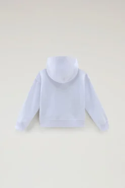 Abbigliamento>Woolrich Felpa Da Bambina In Puro Cotone Con Cappuccio Bright White